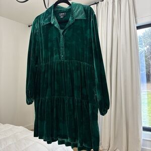 Anthropologie Deep Green Long Sleeve velvet Dress